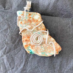 Green Dyed Imperial Jasper (Gemstone) Wire Wrapped Pendant